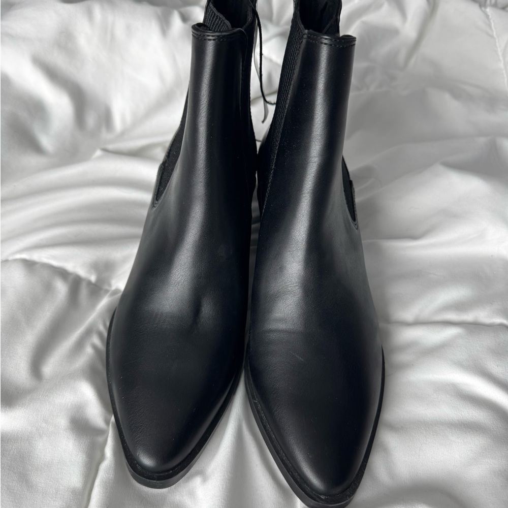 Black Faux Leather Chelsea Boots